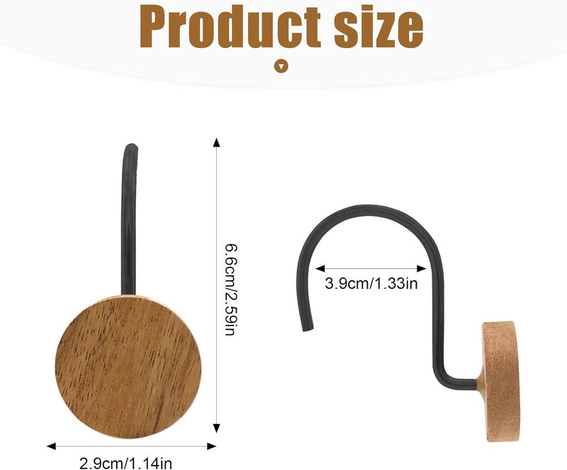 JTDTH Shower Curtain Hooks, Wood Decorative Shower Curtain Rings, Modern Round Log Shower Curtain Hangers, 12PCS Shower Hooks for Shower Curtain Rod, Bedroom, Living Room (Black) - Image 4